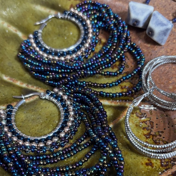 Elegant Silver and Blue Beaded Earrings Bundle - Picture 3 of 9